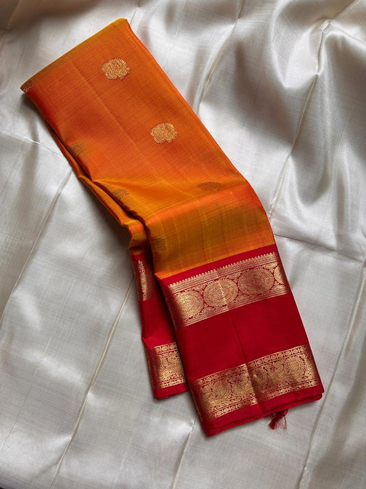 Close view of rettapet border with twin gold zari lines on red contrast Kanchipuram silk saree