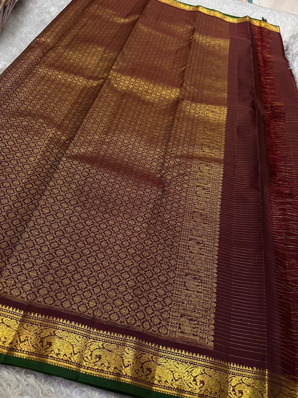 Traditional green Kanchipuram silk saree ready to ship from New Jersey