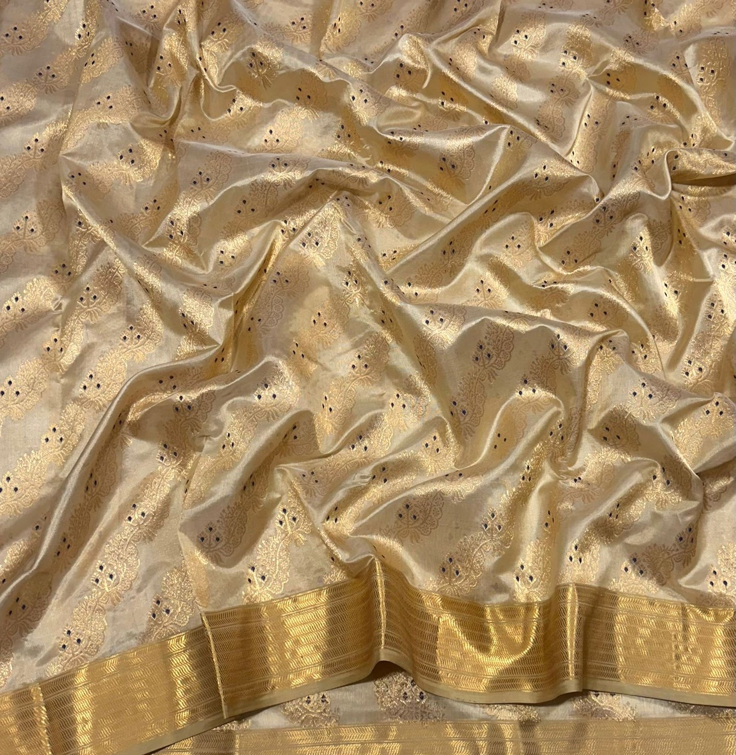 Gold pure silk chanderi with silk thread and zari butties