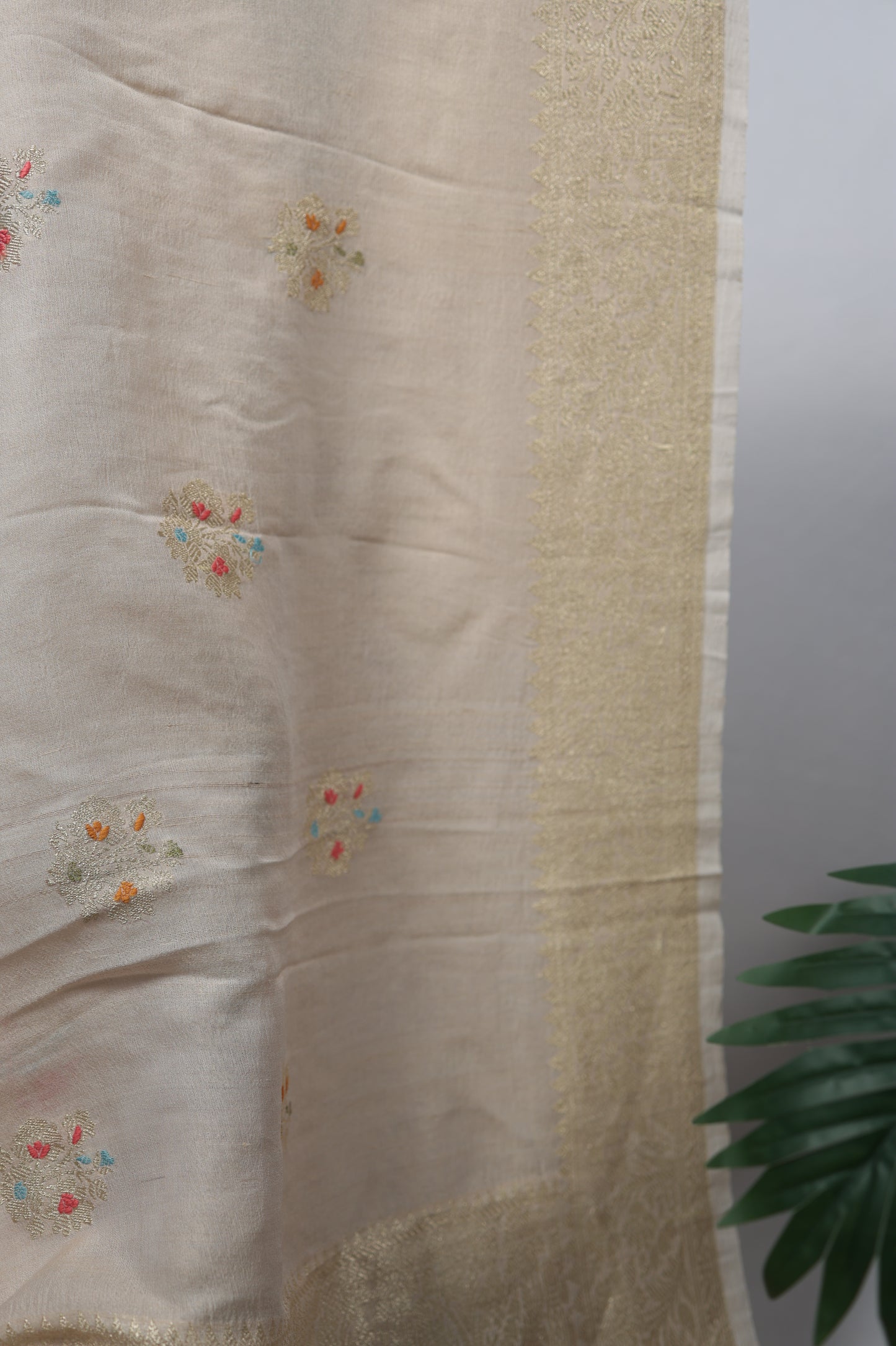 Premium pure Banarasi silk saree in golden beige for weddings and ceremonies