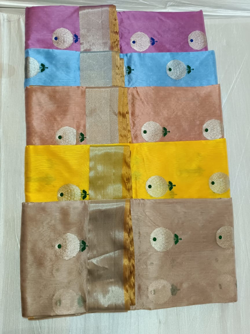 Blush Pink Pure Silk Chanderi Saree ✨ – Silver Zari Buttas, Pastel Silver Border with Gold Selvedge – Silk Mark Certified, Fall & Pico Done, Blouse Stitching Available, Free USA Shipping