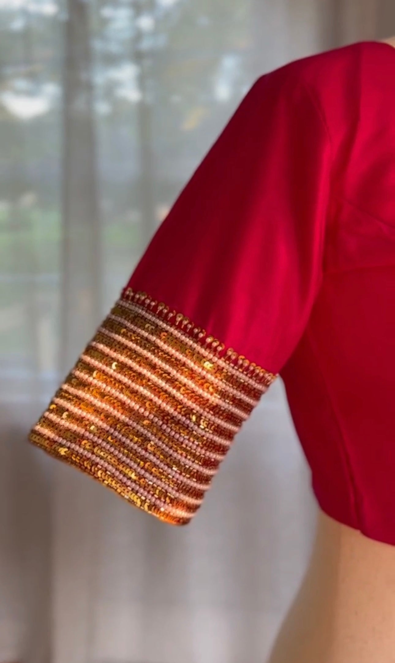 "Sitara" collection - silk blouses with sequin embroidery gold and pearl in pink