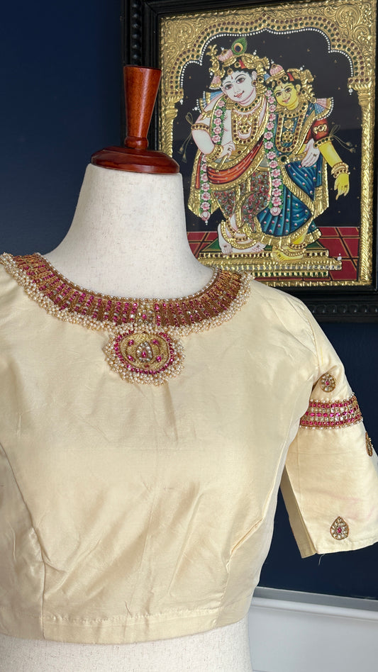 PREORDER - Temple" collection - temple jewelry style embroidered blouse - Cream( ships in 2 weeks)