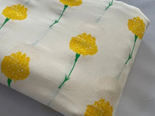 Ivory cotton blouse with mustard floral handblock print and artisan Ajrakh sleeve detailing