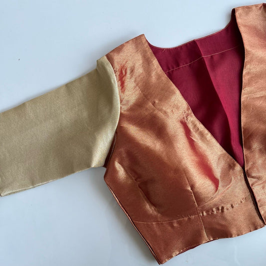"Reva" collection - pure tissue silk blouse in copper and gold sleeves