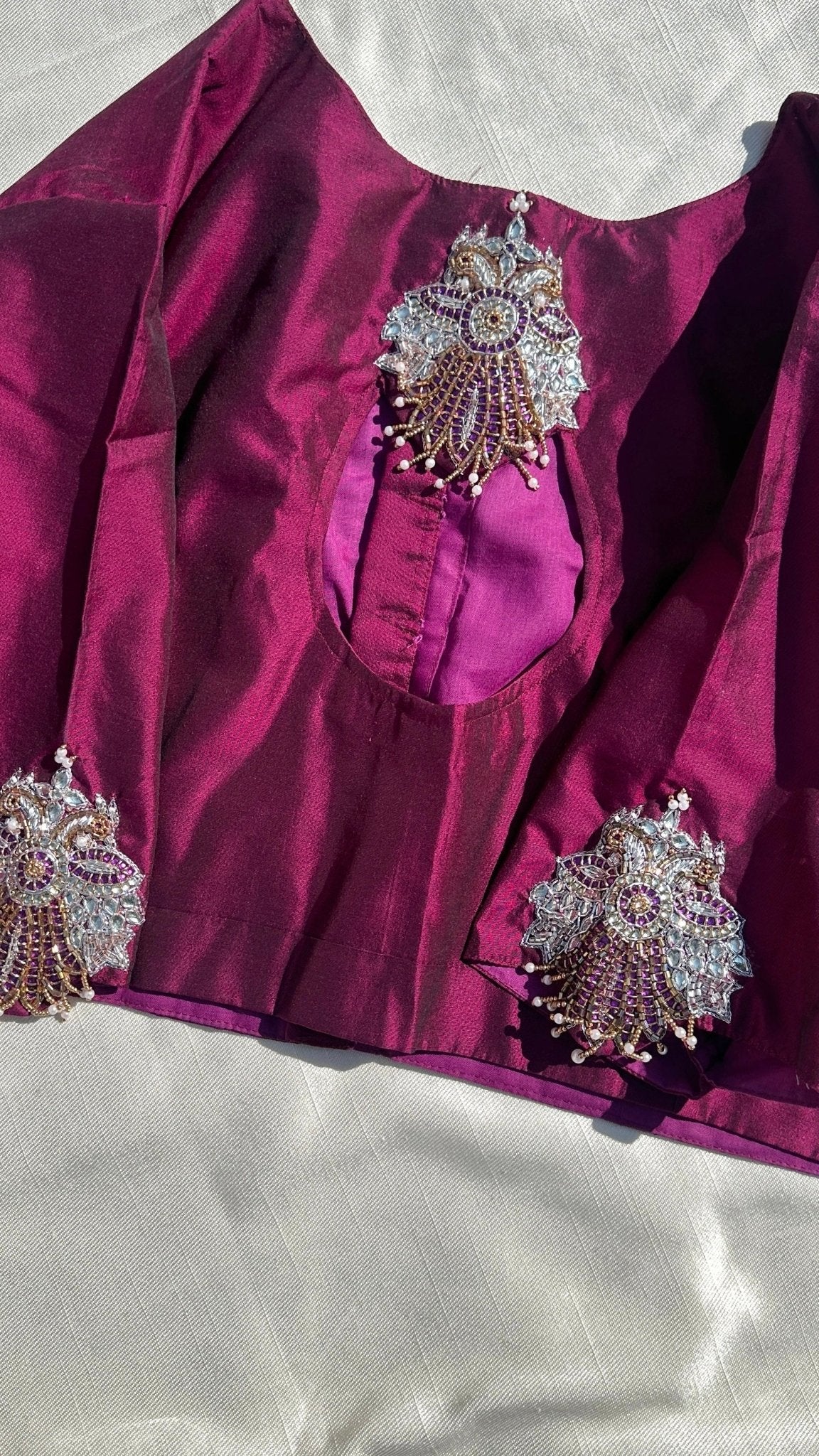 "shree"collection - pure silk embroidery blouse with chosen motifs in purple