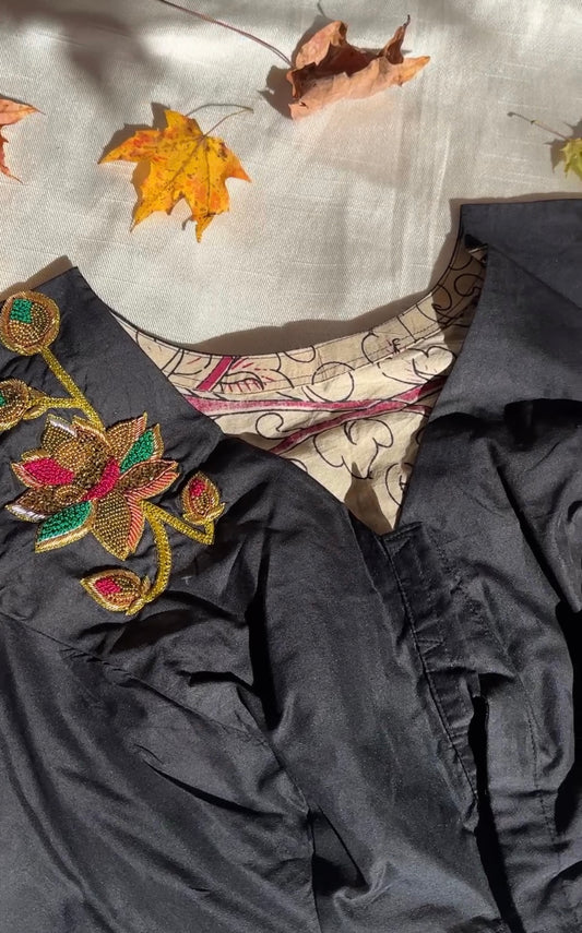 "zoya" collection - Pure raw silk ( 100gms) embroidered blouse in multicolored