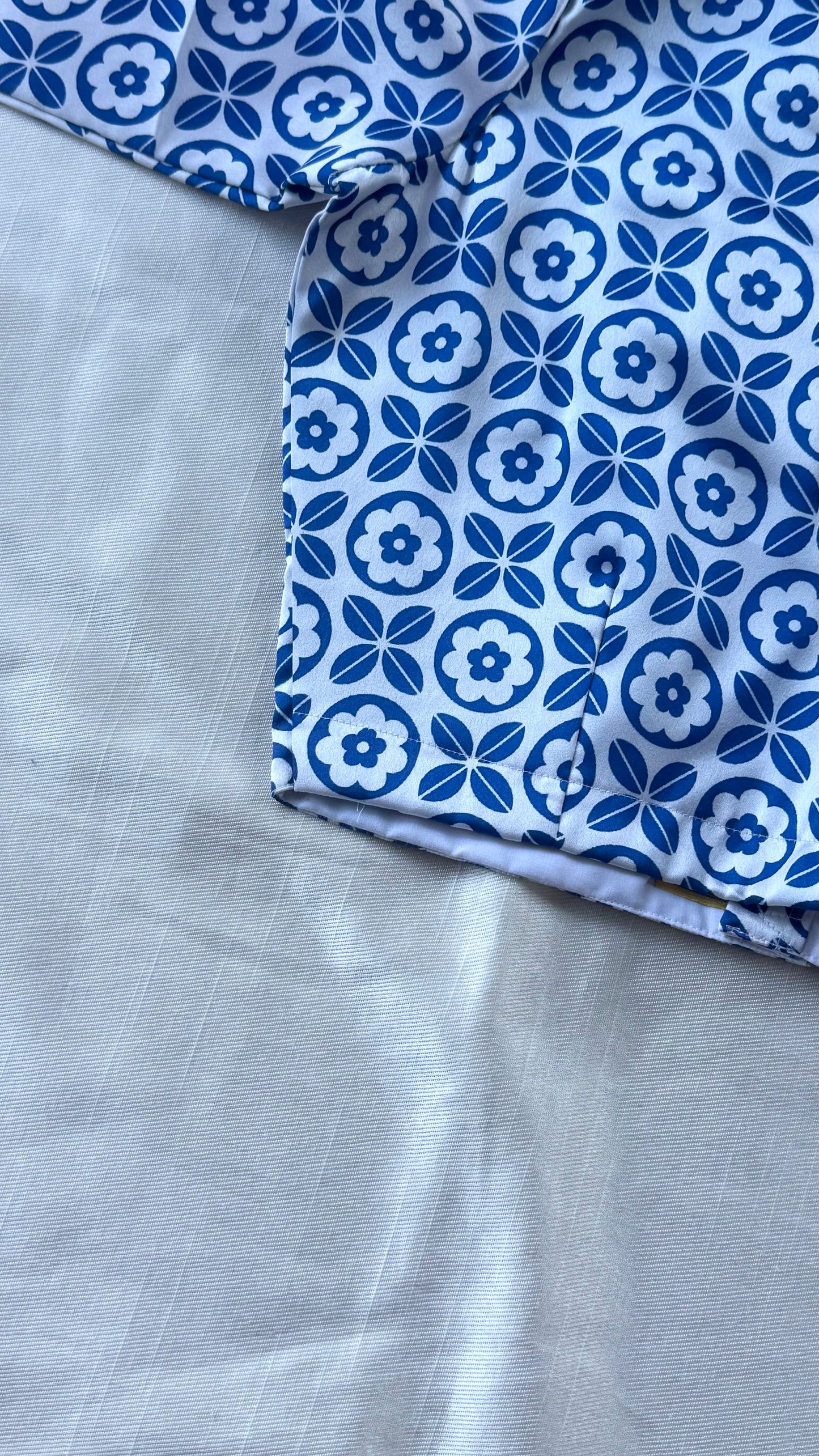 Day 3-Pure Modal Silk Blouse
White & Ink-Blue Trellis
Fully Cotton-Lined | 36–42