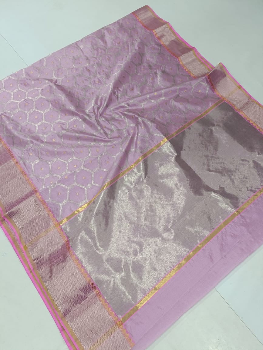 Pink pastel 💕🌸 pure silk chanderi Sona roopa zari jaal and ornate border