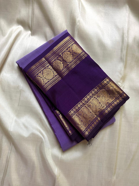 Amra – Lilac Butta Pure Kanchipuram Silk Saree with Rich Purple Rettapet Ornate Border & Pallu, Handwoven in Kanchipuram (Silk Mark Certified)
