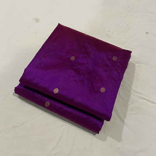 Pure silk Chanderi purple with zari butta and Pallu