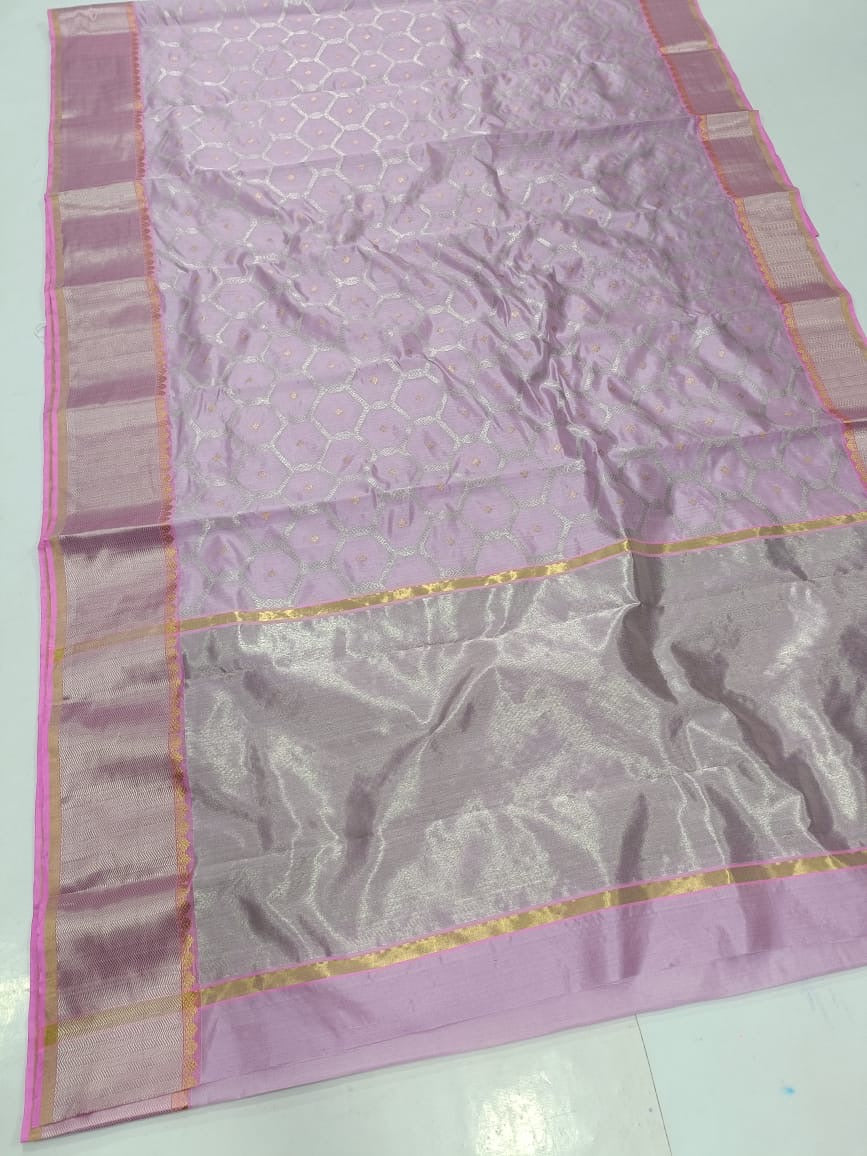 Pink pastel 💕🌸 pure silk chanderi Sona roopa zari jaal and ornate border