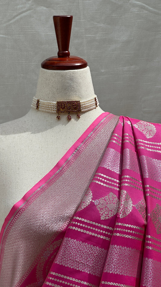 💜 light pink Banarasi Soft Silk Saree | “Raw Mango” Weave | Authentic Handloom from Azamgarh ✨ | Fall & Pico Done ✅ | Ships from New Jersey 🇺🇸 | Only One Piece | $99 (was $159)