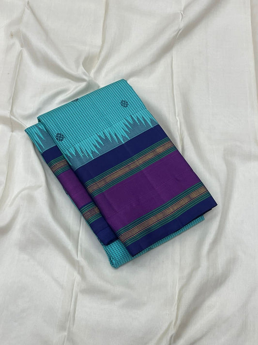 Amethyst Neelam • Pure Silk Kanchipuram Saree
Aqua–Teal Body with Silk-Thread Buttas • Navy Pallu & Amethyst Borders
Silk Mark Certified • Free USA Shipping • Ships in Two Weeks ✅