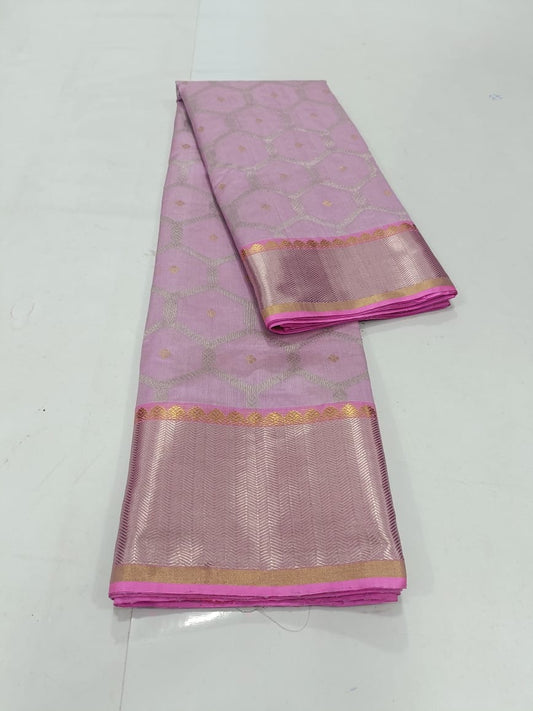 Pink pastel 💕🌸 pure silk chanderi Sona roopa zari jaal and ornate border