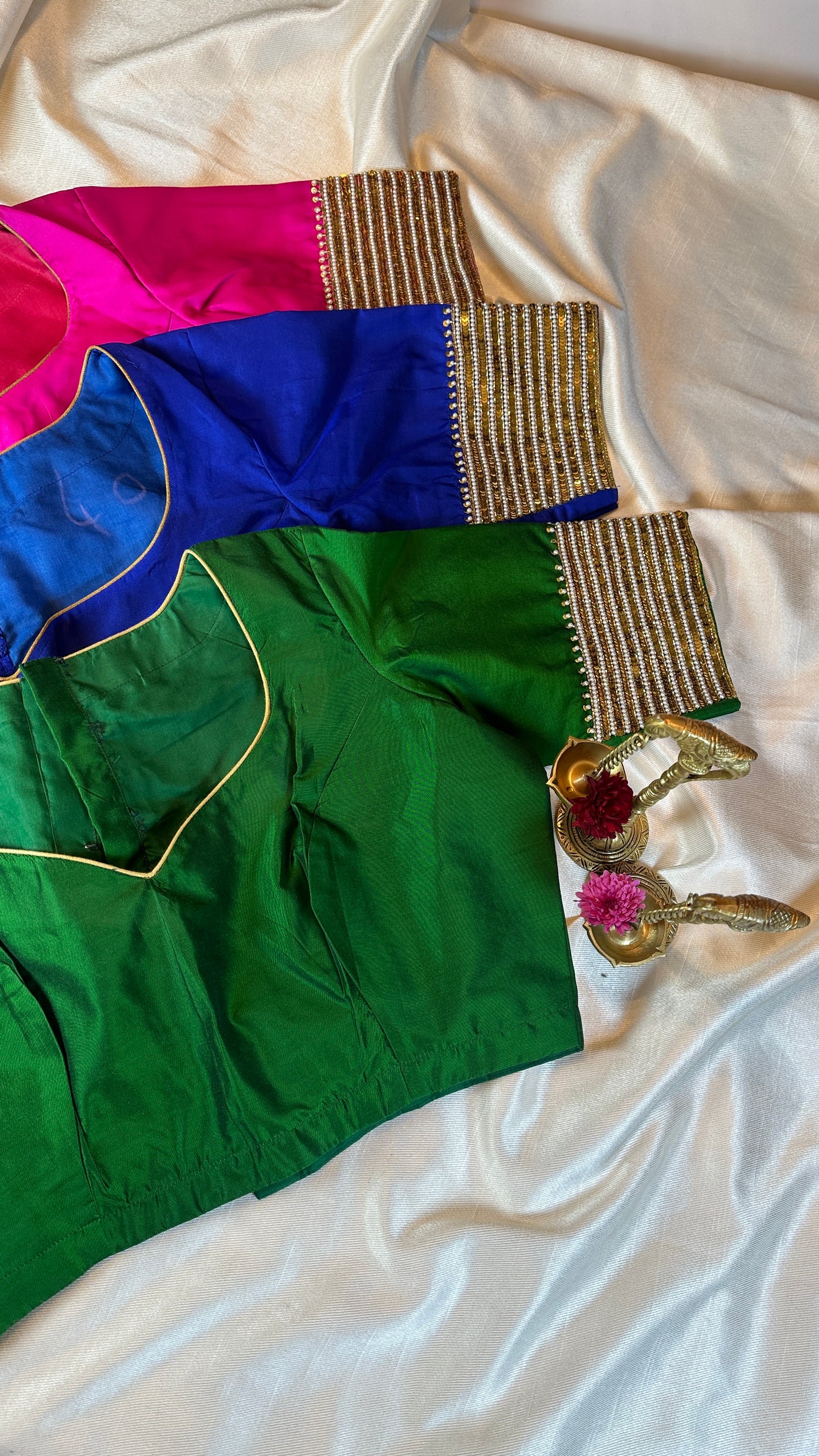 "Sitara" collection - silk blouses with sequin embroidery gold and pearl in pink