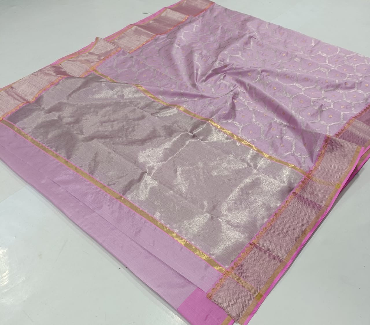 Pink pastel 💕🌸 pure silk chanderi Sona roopa zari jaal and ornate border