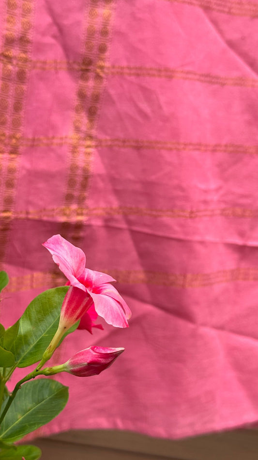 Pure handloom cotton sungudi saree in rosemilk pink