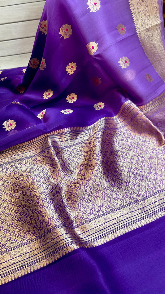 Pure ektara kora silk handloom Banarasi with kadhua sona roopa Bootas and border - purple