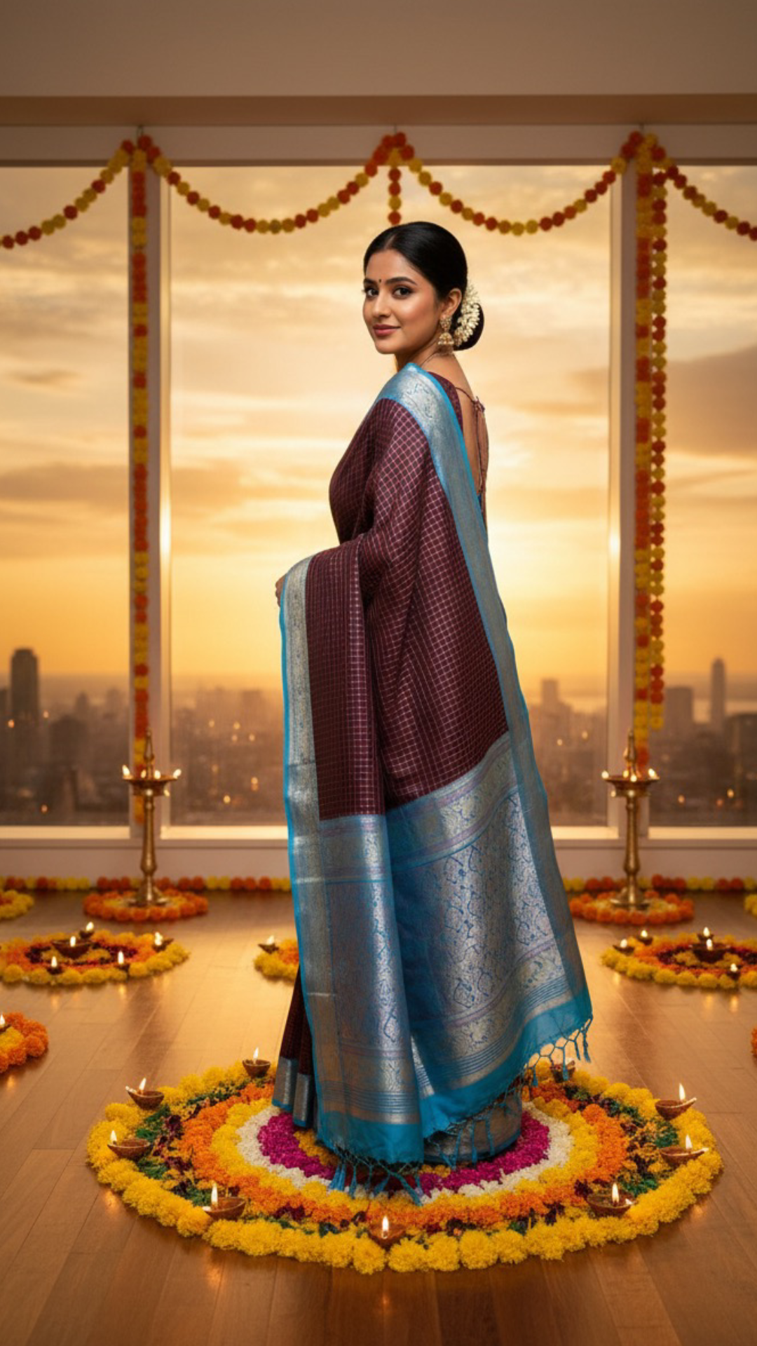 Plum Cocoa Neelam — Pure Silk Kanchipuram Saree
Rich plum-cocoa body with zari kattam checks ✨
Contrast neelam-blue korvai border & lilac-silver zari pallu 🌊
Silk Mark Certified • Ships in Two Weeks • Free Shipping within USA