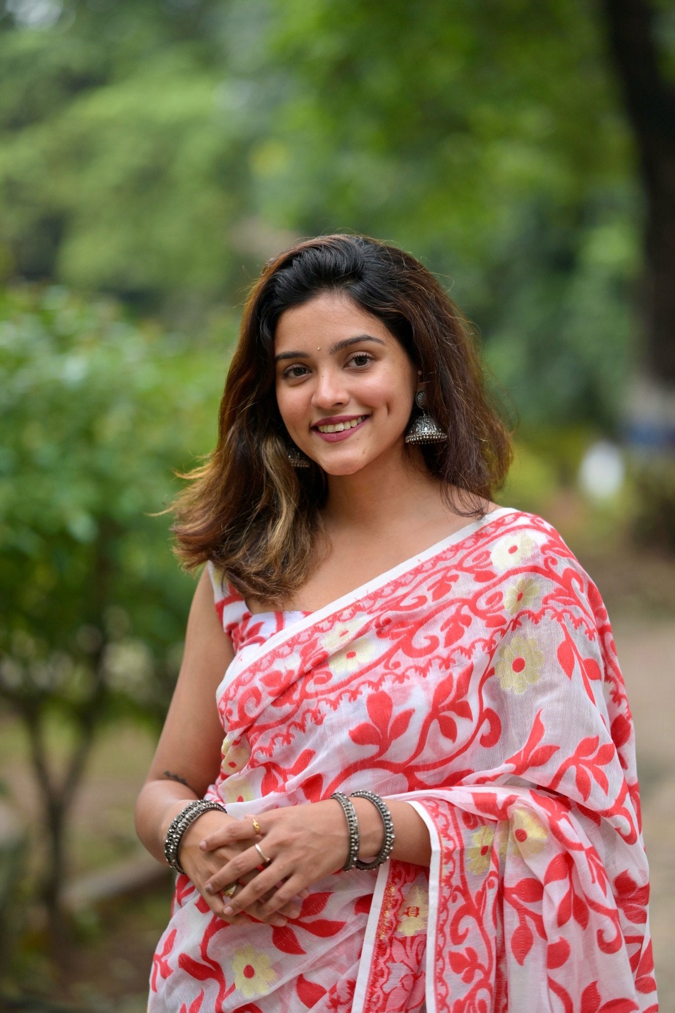 Muslin Silk Jamdhani Saree Lightweight Bengal Handloom with Matching Blouse