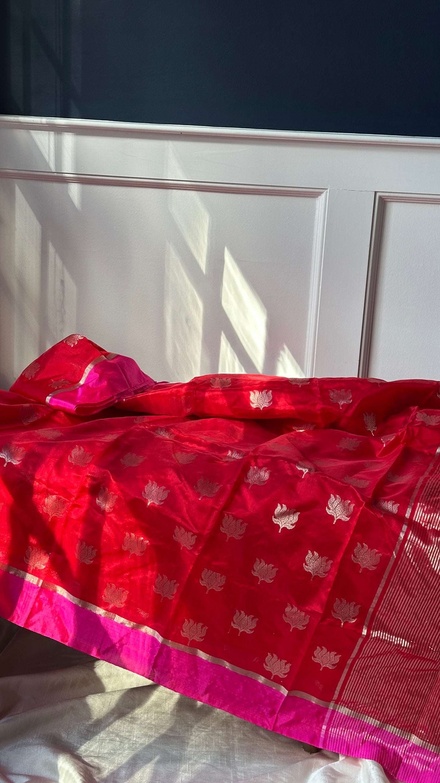 Pure silk Chanderi red and pink saree