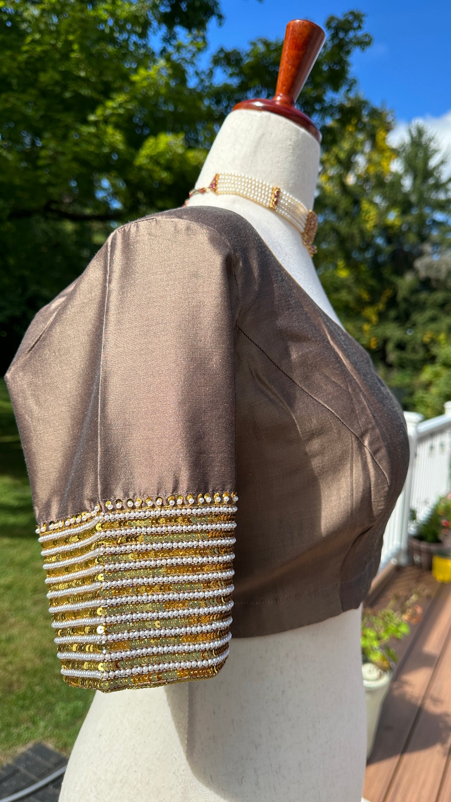 "Sitara" collection - silk blouses with sequin embroidery gold and pearl in pink