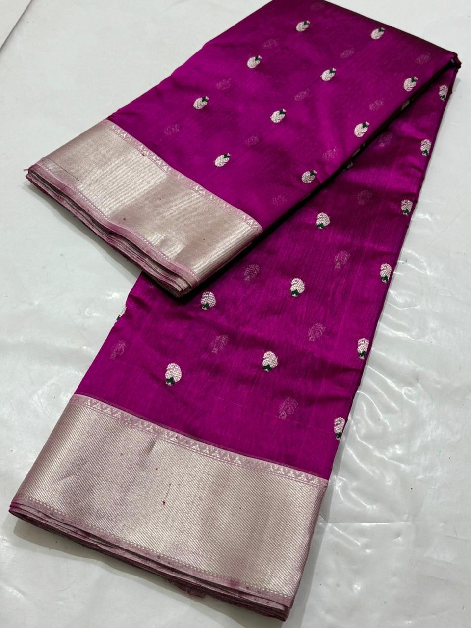 Pure silk Chanderi handloom purple pink saree