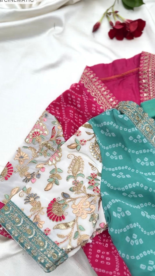 Bandhani Kurtis with embellished applique sleeves