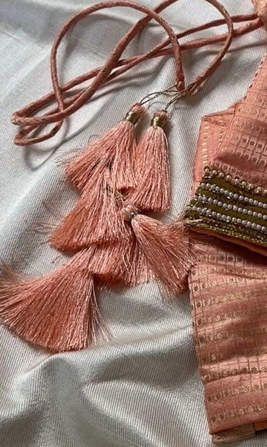 "Mina" collection - pure silk banarasi embroidered blouse in peach and gold pearl sequin work