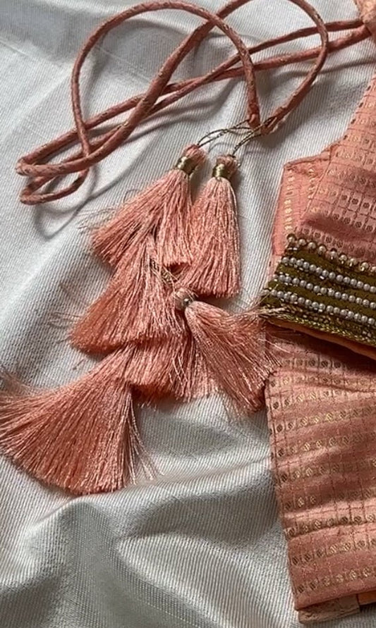 "Mina" collection - pure silk banarasi embroidered blouse in peach and gold pearl sequin work