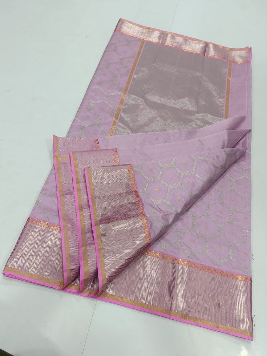 Pink pastel 💕🌸 pure silk chanderi Sona roopa zari jaal and ornate border
