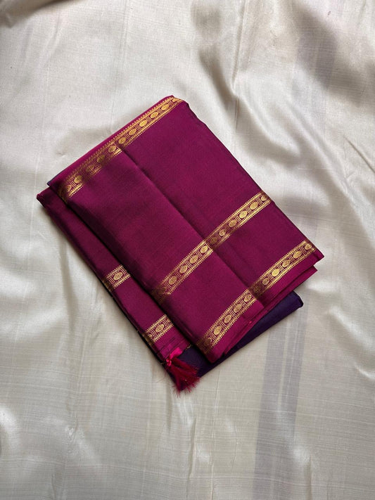 Pure silk kanchipuram  deep purple and dark violet magenta shot  velthari rudhraksh border seer Pallu