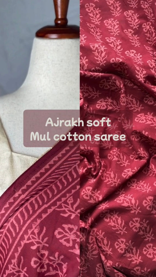 Day 1 advent ❤️Ajrakh Eco-Dyed Handloom Cotton Saree | Natural Vegetable Dyes | Fall & Pico Done ✅ | free shipping within usa