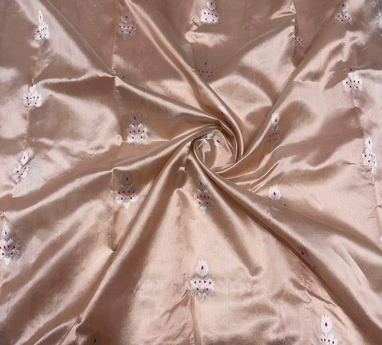 Pure silk Chanderi pastel beige with pink meena saree