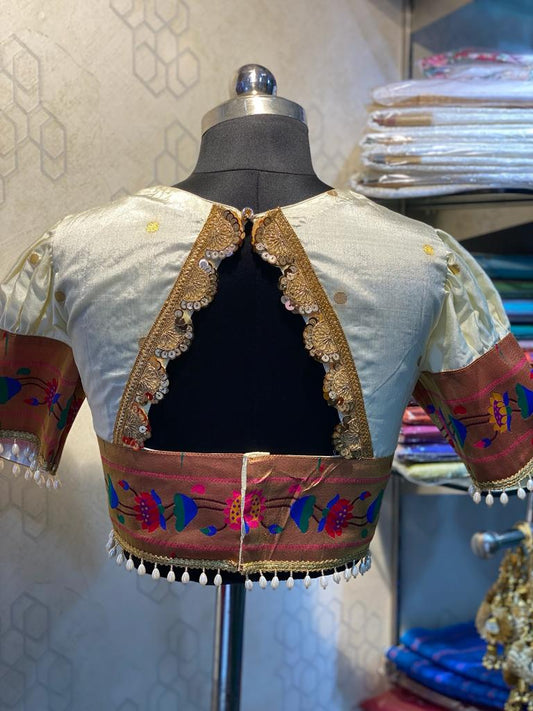 Paithani semi silk blouse cream
