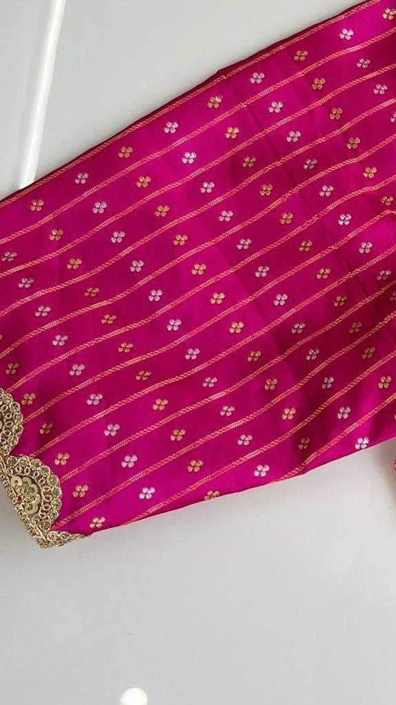 Banarasi silk blouse in Rani pink