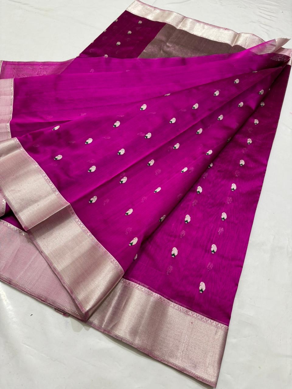 Pure silk Chanderi handloom purple pink saree