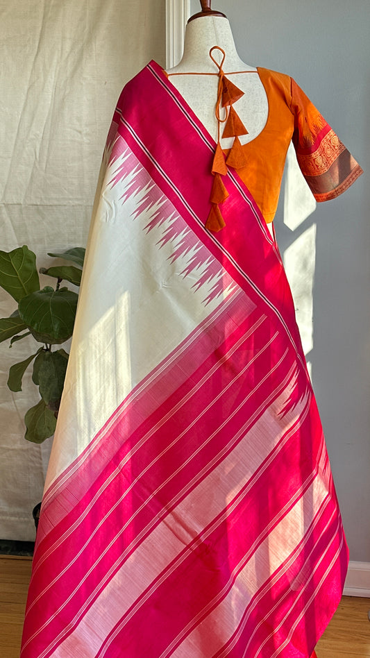 "Charu" collection -narayanpet blouse in Orange zari work and red