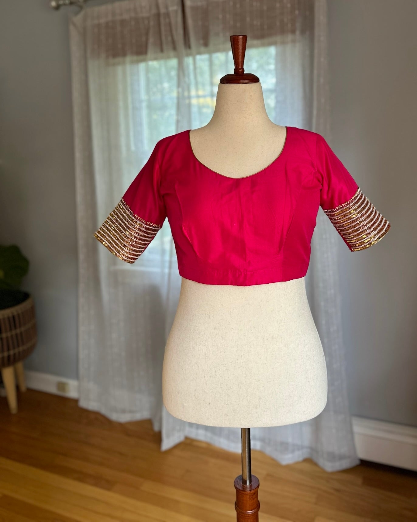 "Sitara" collection - silk blouses with sequin embroidery gold and pearl in pink