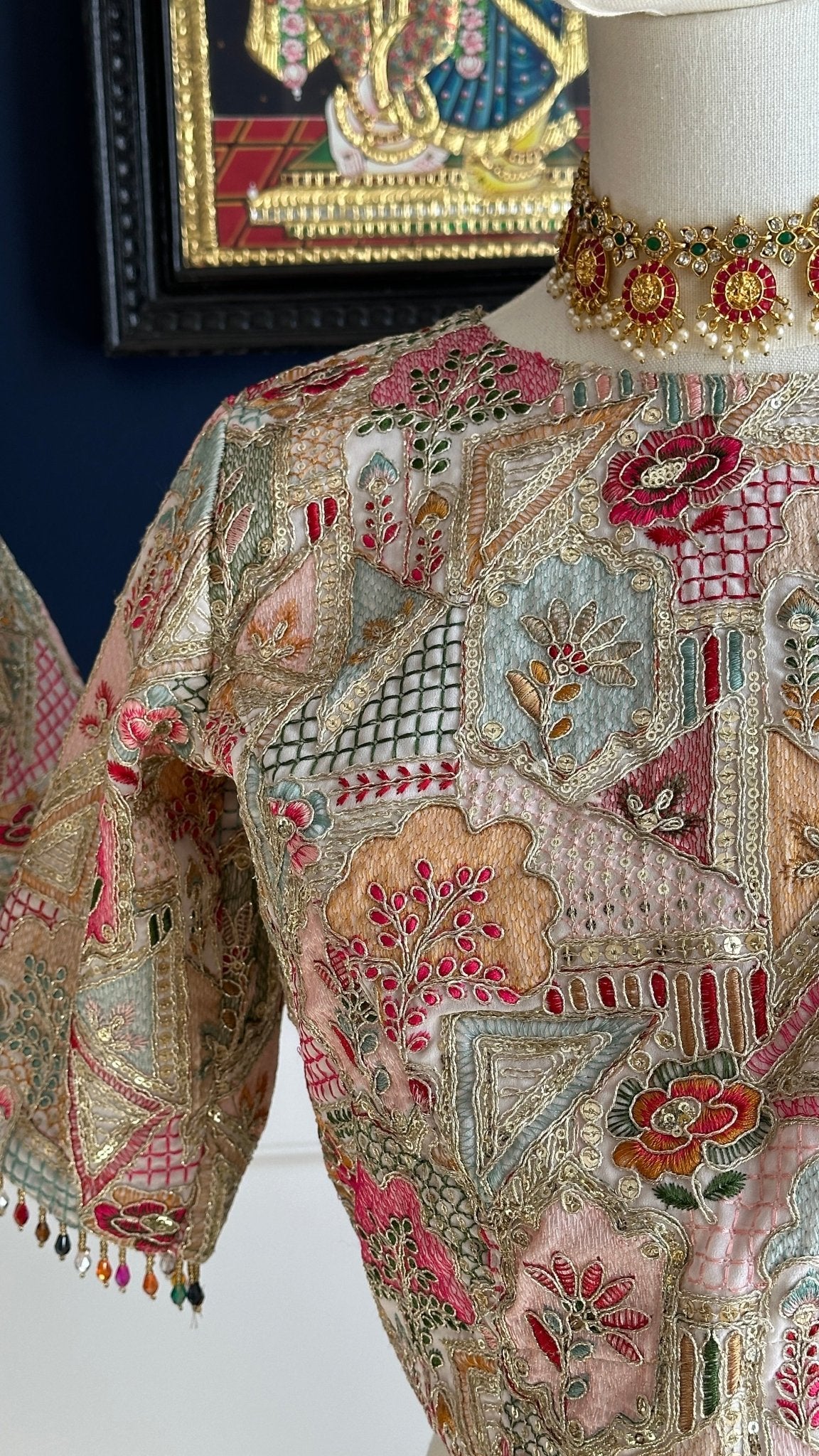 "Garden" collection pastel embroidered and crystal embellished blouse