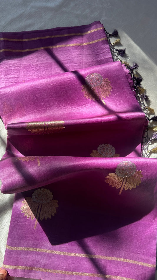 Pure Kora silk Banarasi saree - kadhwa - Mauve , Purple