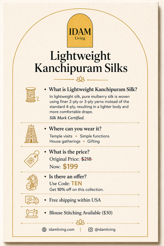 Kanchipuram Silk Saree • Lightweight Silk Weave • Peach with Pink