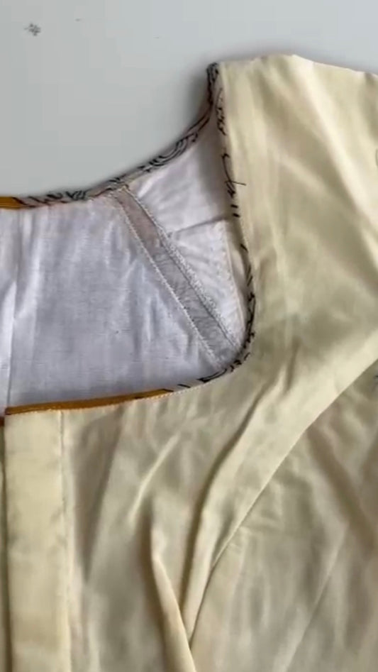 "Charu" collection -ikat Jamdhani kalamkari blouse in yellow and cream