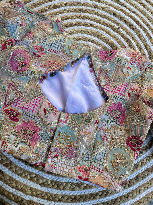 "Garden" collection pastel embroidered and crystal embellished blouse