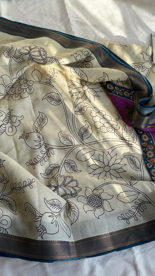 Chennur Kalamkari soft silk saree + embroidered blouse set