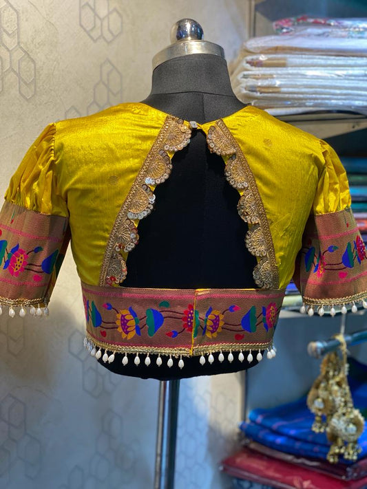 Paithani semi silk blouse yellow