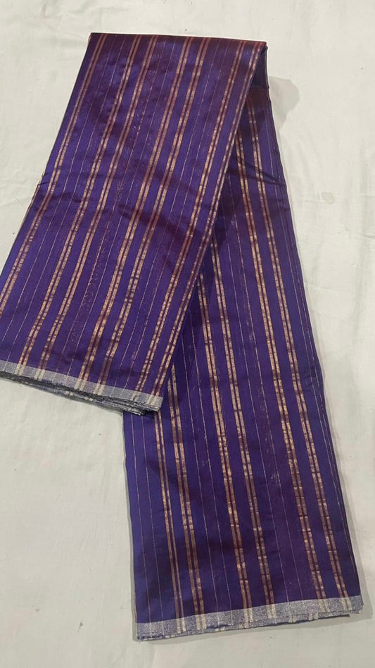 Pure silk Chanderi all over zari stripe purple saree
