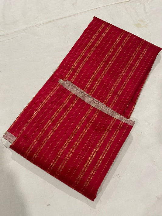 Red pure silk chanderi with silk thread and zari butties