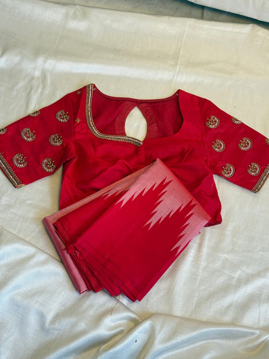 Scarlet Red Pink Thazampoo Reku Kanchipuram Silk Saree